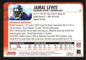 2003 Bowman Chrome #53 Jamal Lewis Back