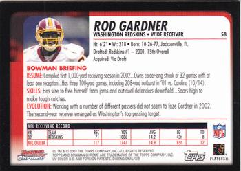 2003 Bowman Chrome #58 Rod Gardner Back