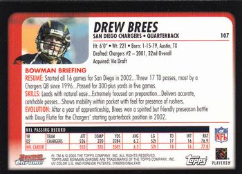 2003 Bowman Chrome #107 Drew Brees Back
