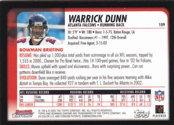 2003 Bowman Chrome #109 Warrick Dunn Back