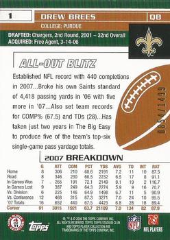 2008 Stadium Club - First Day Issue #1 Drew Brees Back