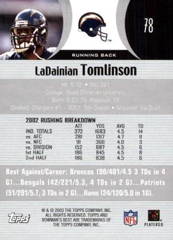 2003 Bowman's Best #78 LaDainian Tomlinson Back