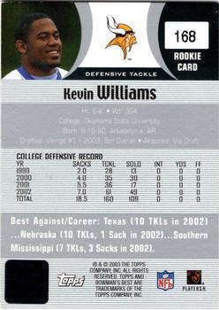 2003 Bowman's Best #168 Kevin Williams Back