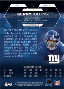2003 Finest #10 Kerry Collins Back
