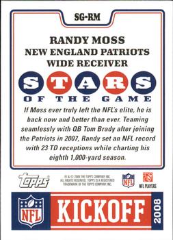2008 Topps Kickoff - Stars of the Game #SG-RM2 Randy Moss Back