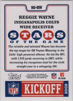 2008 Topps Kickoff - Stars of the Game #SG-RW Reggie Wayne Back
