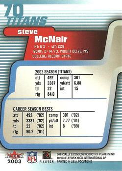 2003 Fleer Focus #70 Steve McNair Back