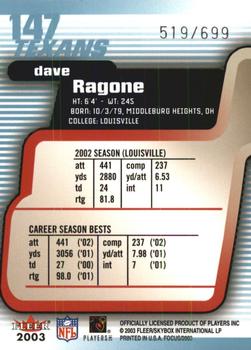 2003 Fleer Focus #147 Dave Ragone Back
