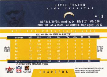 2003 Fleer Hot Prospects #13 David Boston Back
