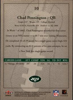 2003 Fleer Snapshot #10 Chad Pennington Back