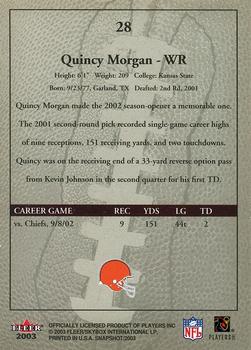 2003 Fleer Snapshot #28 Quincy Morgan Back