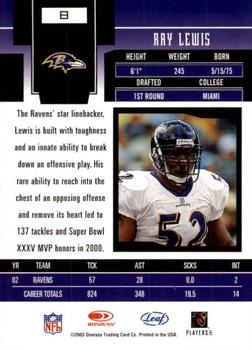 2003 Leaf Certified Materials #8 Ray Lewis Back