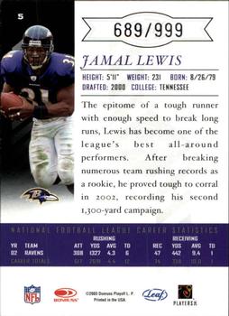 2003 Leaf Limited #5 Jamal Lewis Back