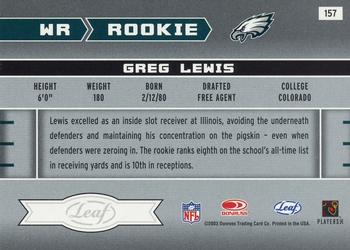 2003 Leaf Rookies & Stars #157 Greg Lewis Back