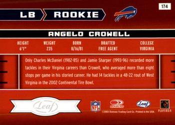 2003 Leaf Rookies & Stars #174 Angelo Crowell Back