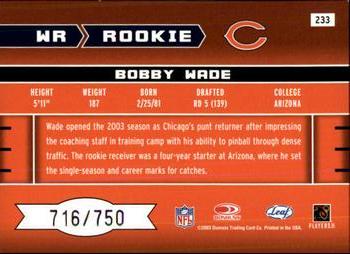 2003 Leaf Rookies & Stars #233 Bobby Wade Back
