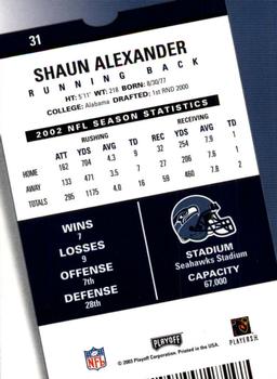2003 Playoff Contenders #31 Shaun Alexander Back