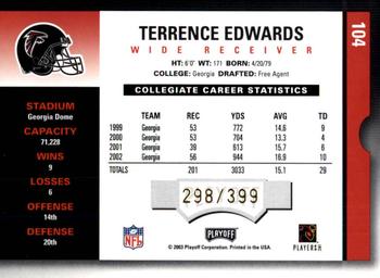 2003 Playoff Contenders #104 Terrence Edwards Back
