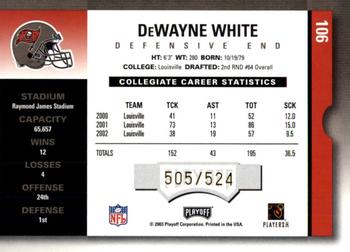 2003 Playoff Contenders #106 DeWayne White Back