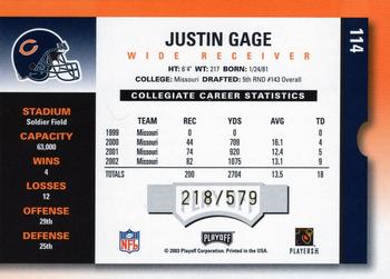 2003 Playoff Contenders #114 Justin Gage Back