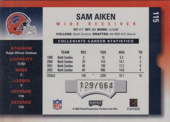 2003 Playoff Contenders #115 Sam Aiken Back