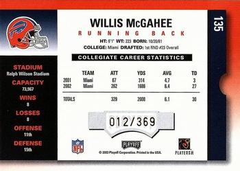 2003 Playoff Contenders #135 Willis McGahee Back