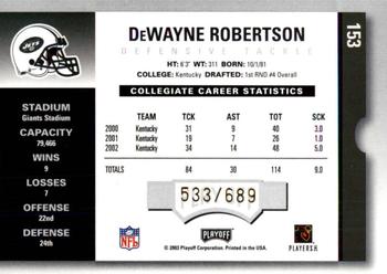 2003 Playoff Contenders #153 DeWayne Robertson Back