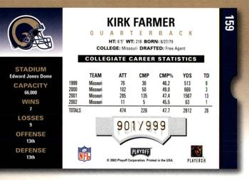 2003 Playoff Contenders #159 Kirk Farmer Back