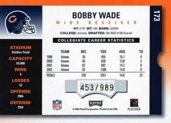 2003 Playoff Contenders #173 Bobby Wade Back