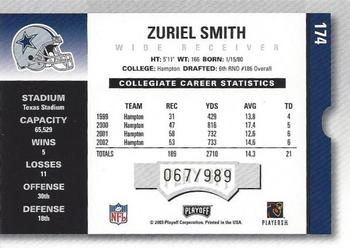 2003 Playoff Contenders #174 Zuriel Smith Back