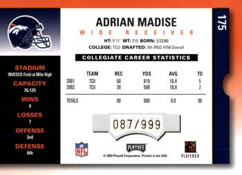 2003 Playoff Contenders #175 Adrian Madise Back