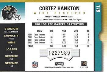 2003 Playoff Contenders #178 Cortez Hankton Back