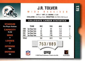 2003 Playoff Contenders #179 J.R. Tolver Back