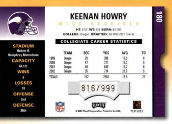 2003 Playoff Contenders #180 Keenan Howry Back
