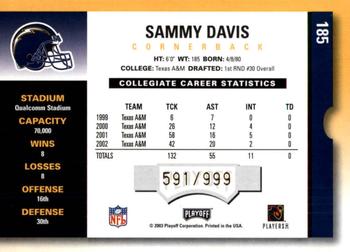 2003 Playoff Contenders #185 Sammy Davis Back