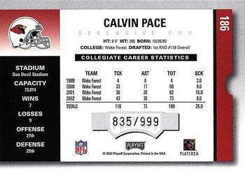 2003 Playoff Contenders #186 Calvin Pace Back