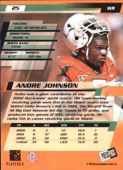 2003 Press Pass #25 Andre Johnson Back