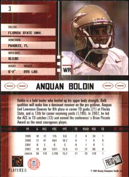 2003 Press Pass JE #3 Anquan Boldin Back