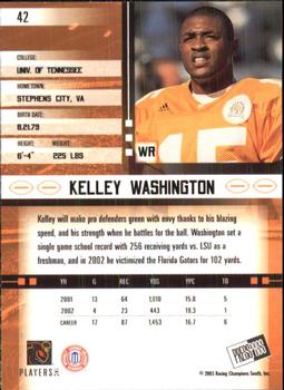 2003 Press Pass JE #42 Kelley Washington Back