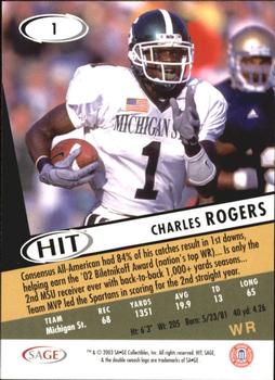 2003 SAGE HIT #1 Charles Rogers Back
