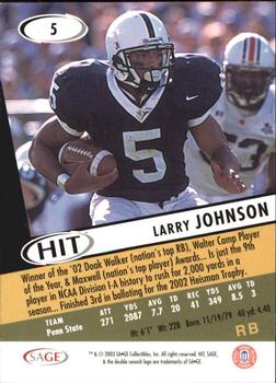 2003 SAGE HIT #5 Larry Johnson Back