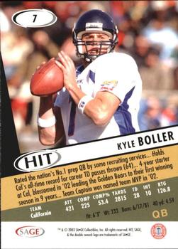 2003 SAGE HIT #7 Kyle Boller Back