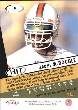 2003 SAGE HIT #9 Jerome McDougle Back