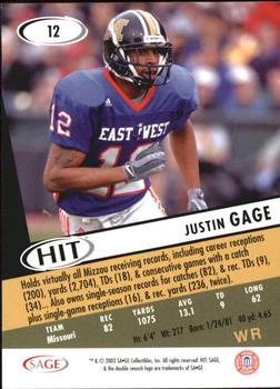 2003 SAGE HIT #12 Justin Gage Back