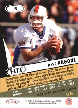 2003 SAGE HIT #15 Dave Ragone Back
