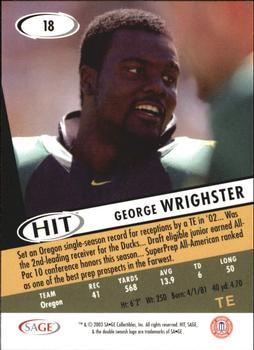 2003 SAGE HIT #18 George Wrighster Back