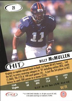 2003 SAGE HIT #21 Billy McMullen Back