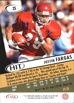 2003 SAGE HIT #25 Justin Fargas Back