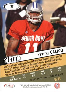 2003 SAGE HIT #27 Tyrone Calico Back