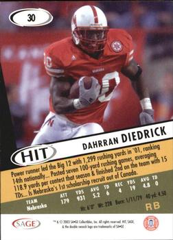 2003 SAGE HIT #30 Dahrran Diedrick Back